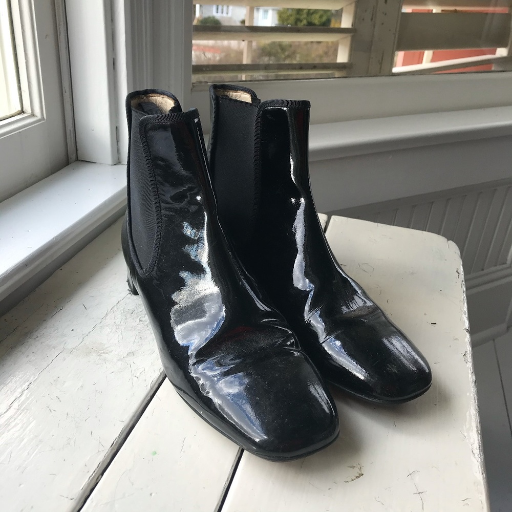 Black patent leather Frances Valentine booties